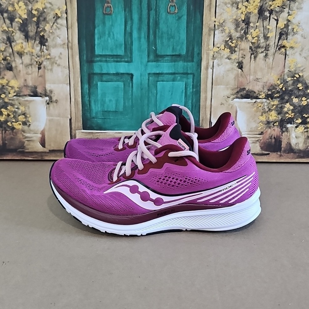 Saucony‎ Ride 14 Purple Pink Lace Up Low Top Running Shoes Sneakers Size 8.5